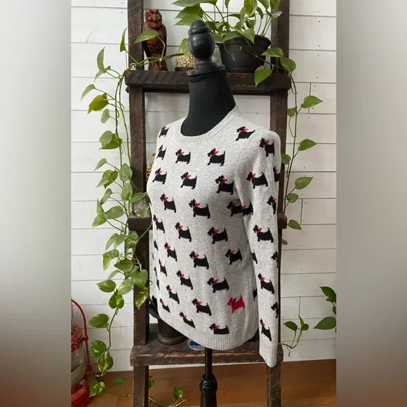 Charter Club: Gray Knit Crew Neck Sweatshirt Western Terrier Dogs with Red Bows - Picture 16 of 17